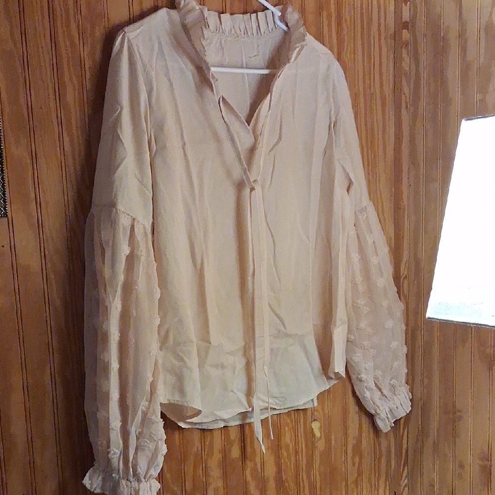 Chic Cream Blouse with Ruffled Collar